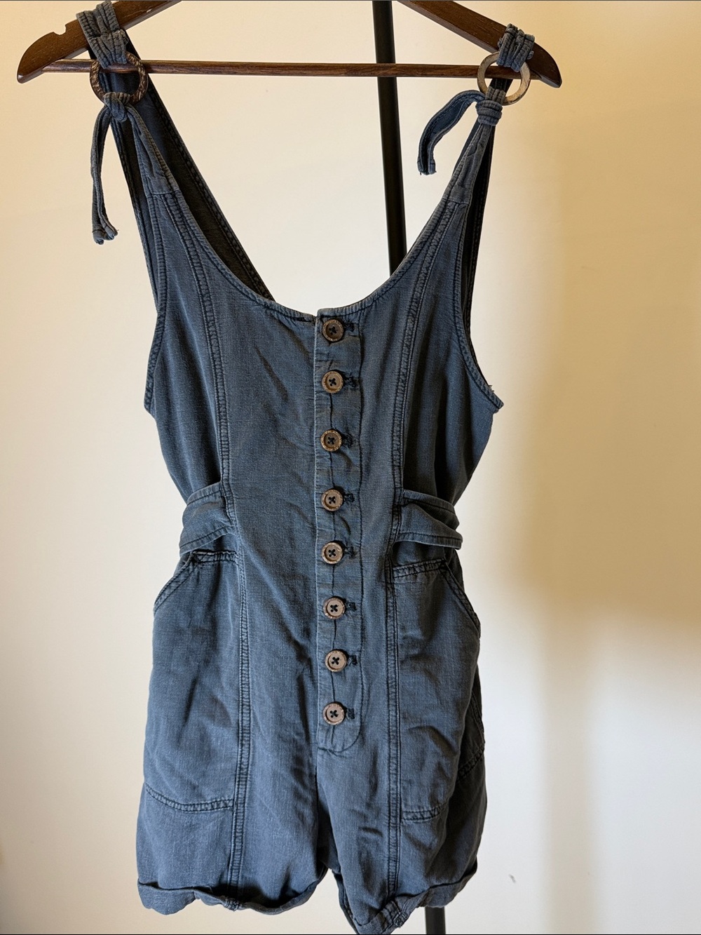Free People Washed Black Button Down Memphis Shortall Romper | Size XS